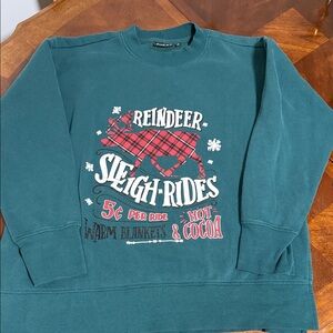 Festive Teal Reindeer Crewneck Sweater